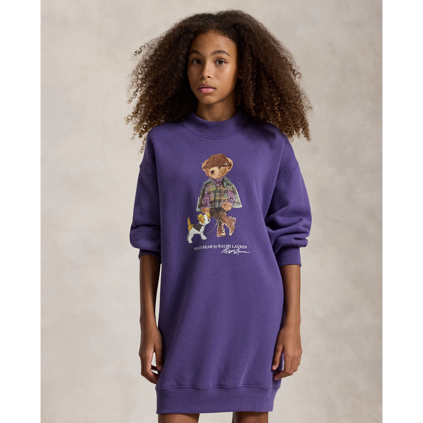 Детское флисовое платье-свитшот Ralph Lauren Polo Bear, цвет: Фиолетовый — фото 2