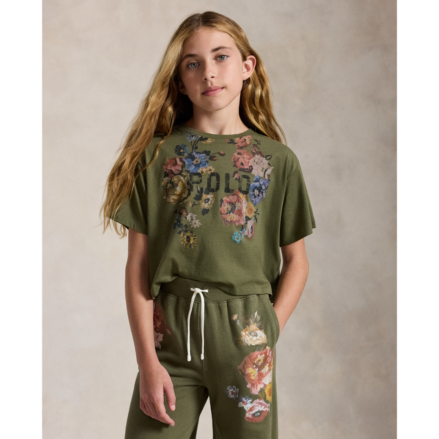 Детская футболка Ralph Lauren Floral Cotton Jersey Boxy, цвет: Оливковый — фото 4