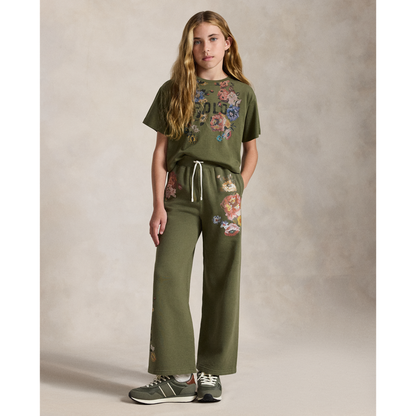 Детская футболка Ralph Lauren Floral Cotton Jersey Boxy, цвет: Оливковый — фото 2