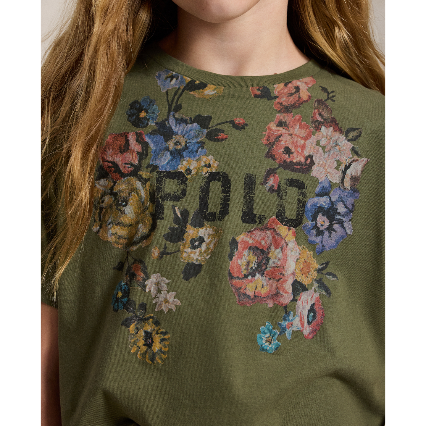 Детская футболка Ralph Lauren Floral Cotton Jersey Boxy, цвет: Оливковый — фото 3