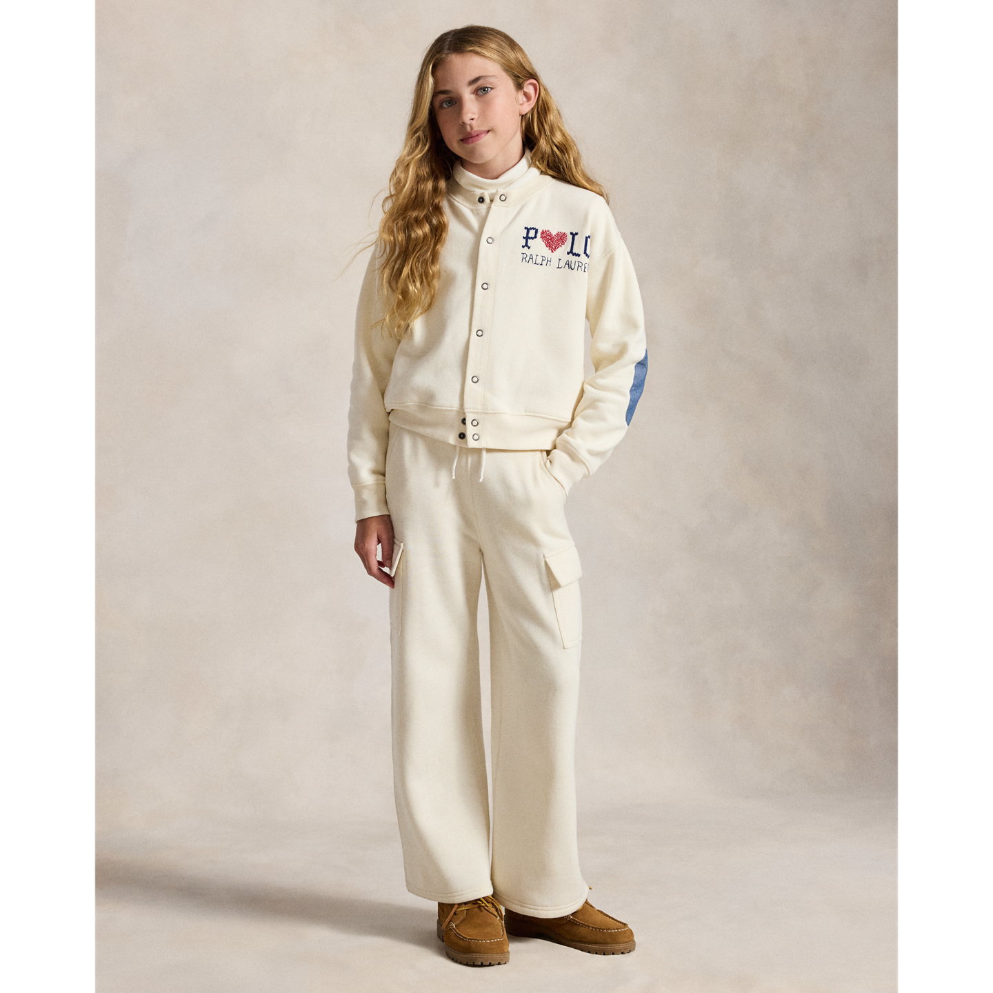 Детские брюки Ralph Lauren Fleece Wide-Leg Cargo Sweatpant, цвет: Кремовый — фото 4