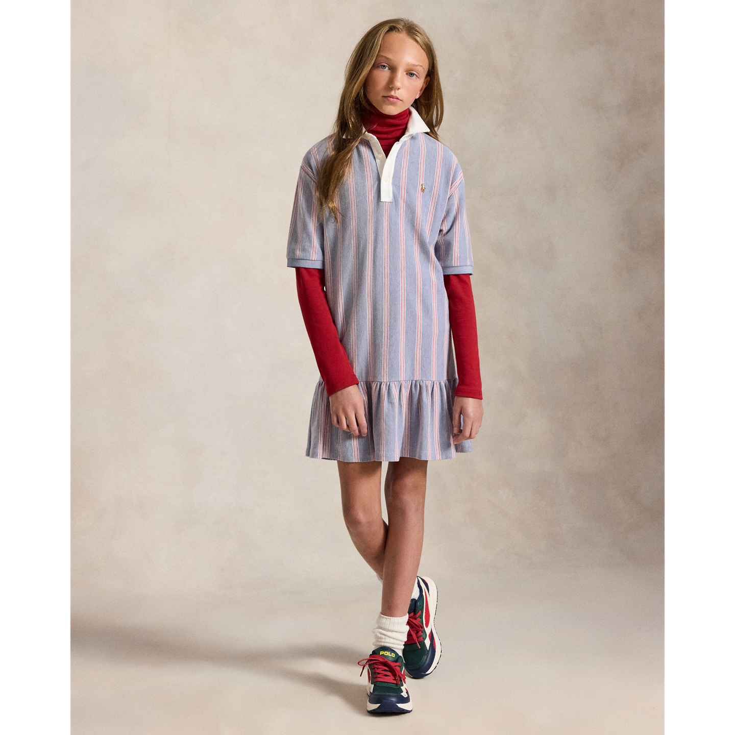 Детское платье Ralph Lauren Striped Cotton Mesh Polo, цвет: Синий разноцветный — фото 4