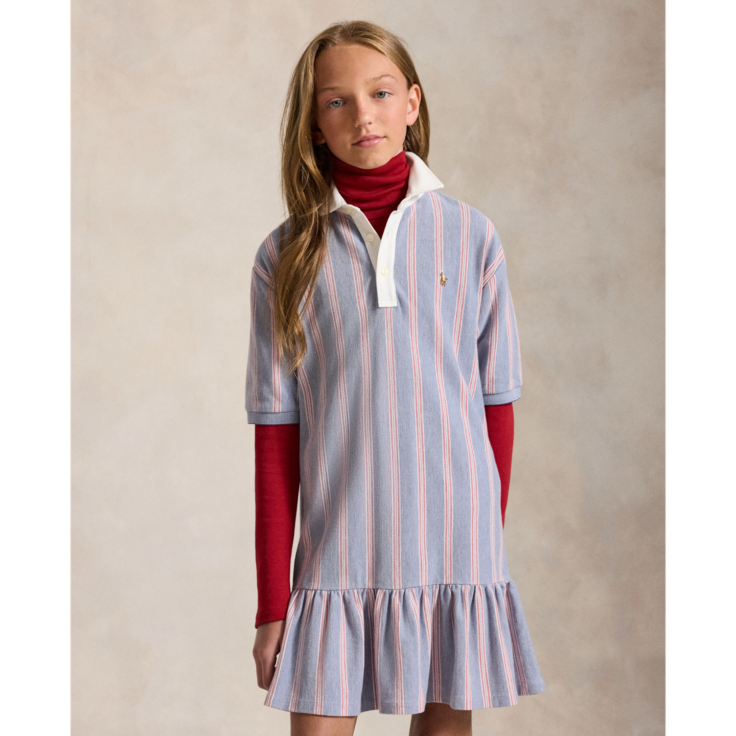 Детское платье Ralph Lauren Striped Cotton Mesh Polo, цвет: Синий разноцветный — фото 2