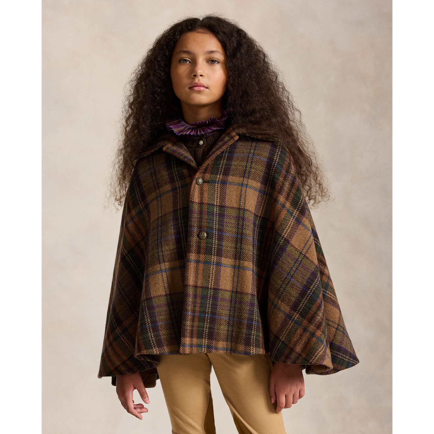 Детская накидка Ralph Lauren Plaid Wool Tweed Cape, цвет: Коричневый разноцветный клетчатый — фото 4