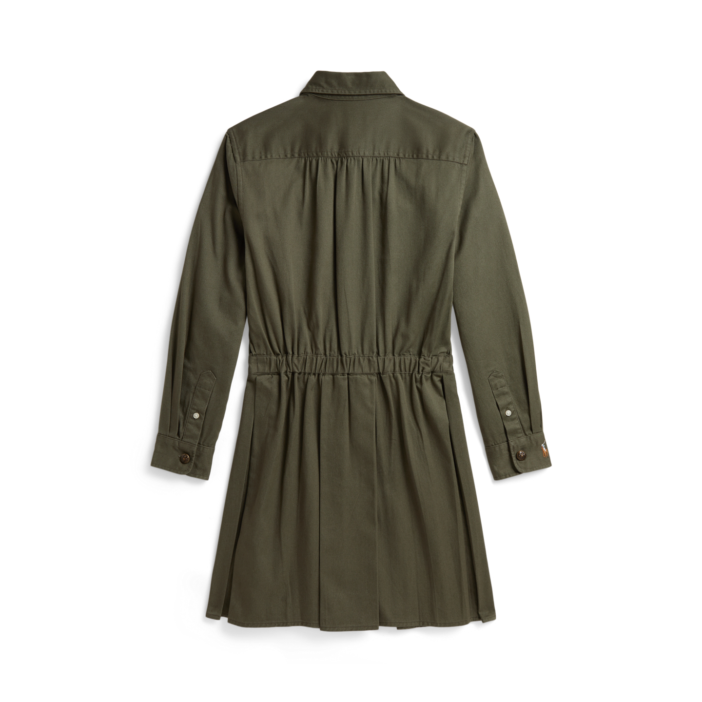 Детское платье Ralph Lauren Pleated Cotton Twill Shirtdress, цвет: Оливковый — фото 1