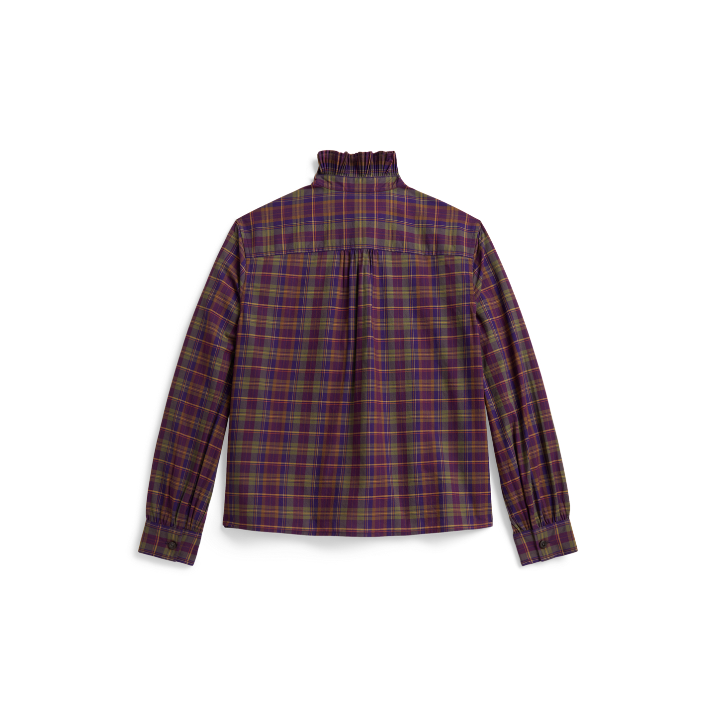 Детский топ Ralph Lauren Plaid Ruffled Cotton Poplin, цвет: Фиолетовый зелёный разноцветный клетчатый — фото 1