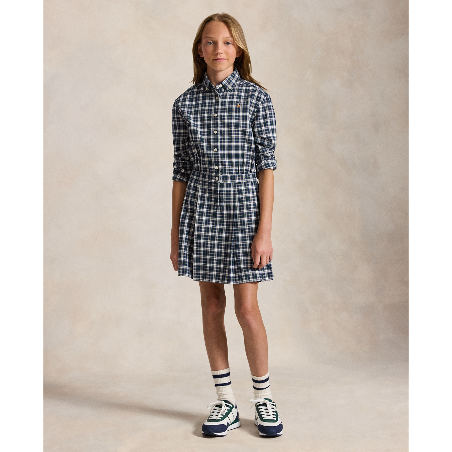 Детское платье Ralph Lauren Plaid Cotton Oxford Shirtdress, цвет: Зелёный белый разноцветный — фото 5
