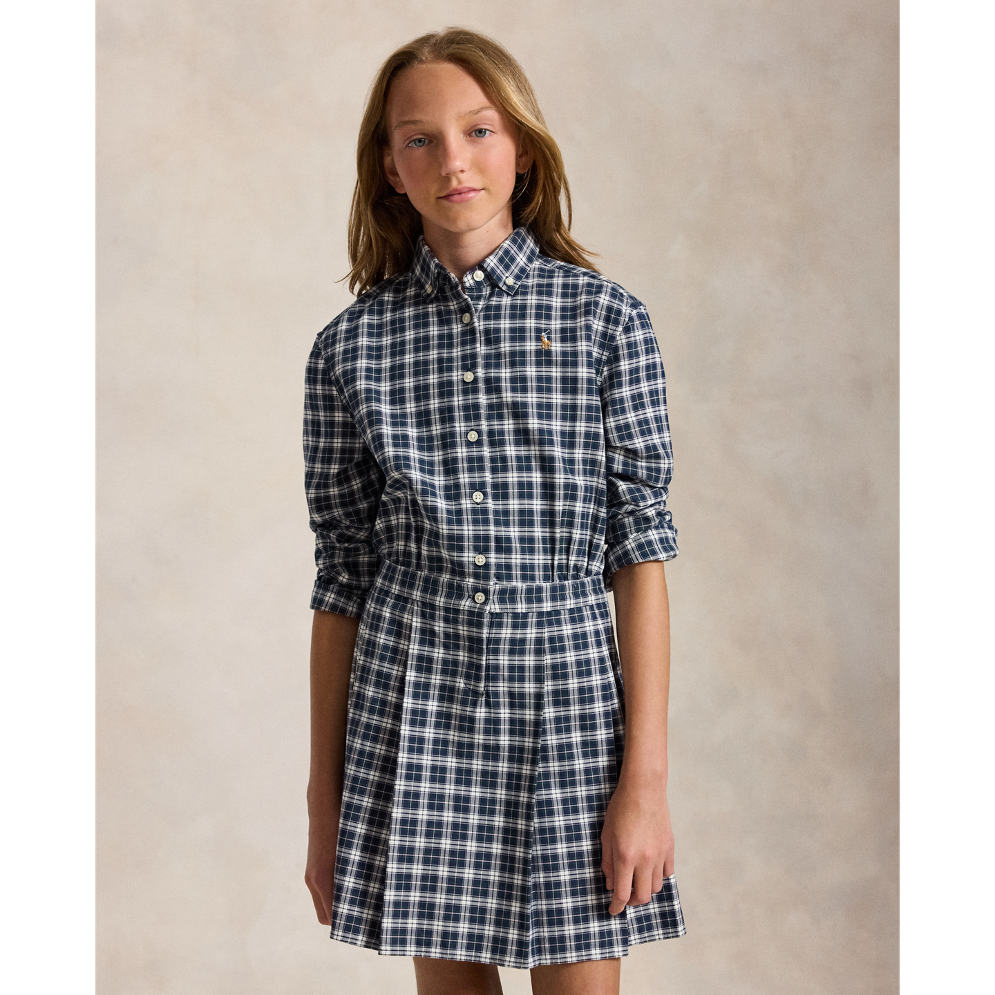 Детское платье Ralph Lauren Plaid Cotton Oxford Shirtdress, цвет: Зелёный белый разноцветный — фото 2