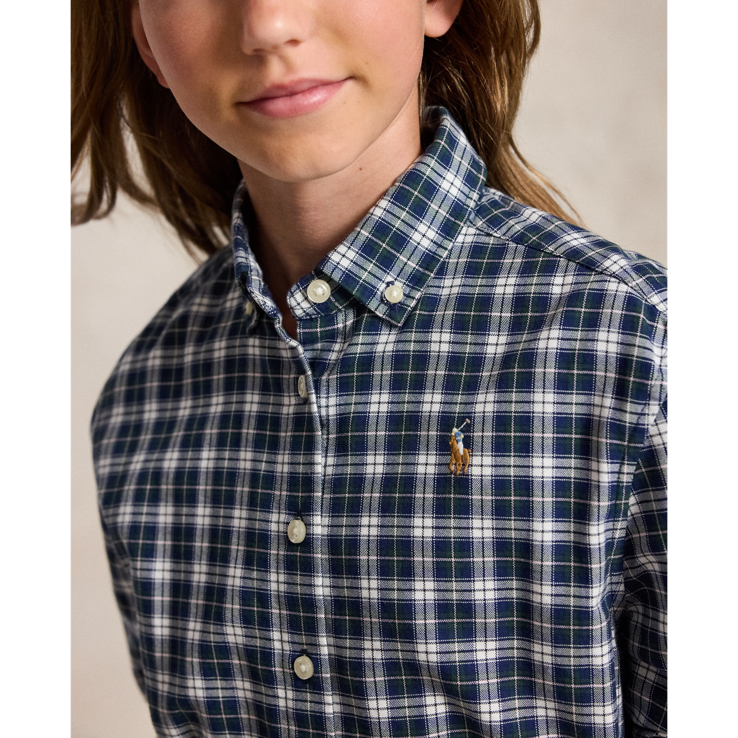 Детское платье Ralph Lauren Plaid Cotton Oxford Shirtdress, цвет: Зелёный белый разноцветный — фото 3