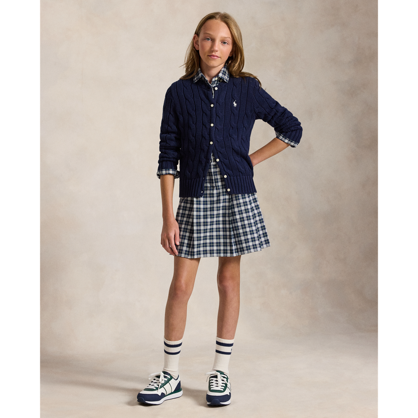 Детское платье Ralph Lauren Plaid Cotton Oxford Shirtdress, цвет: Зелёный белый разноцветный — фото 4
