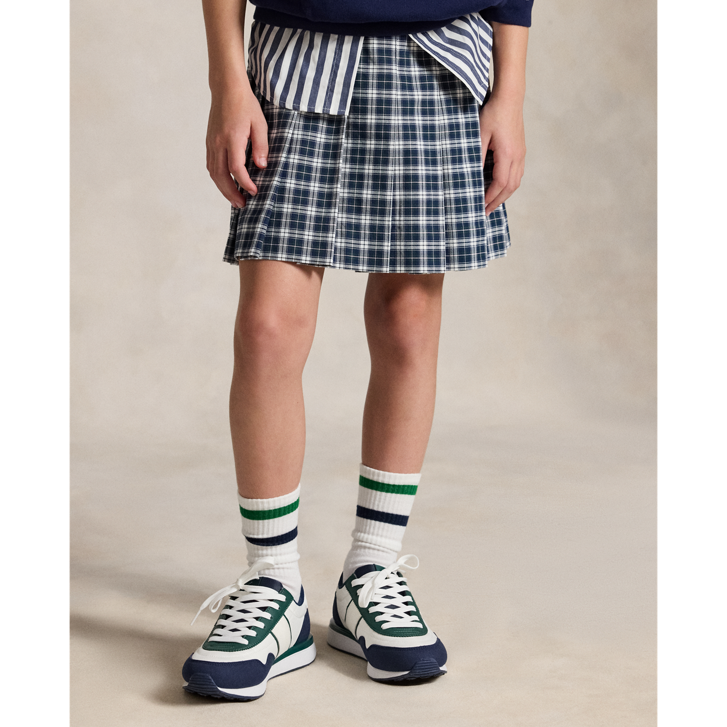 Юбка Ralph Lauren Plaid Pleated Cotton Oxford, цвет: Зелёный белый разноцветный — фото 2