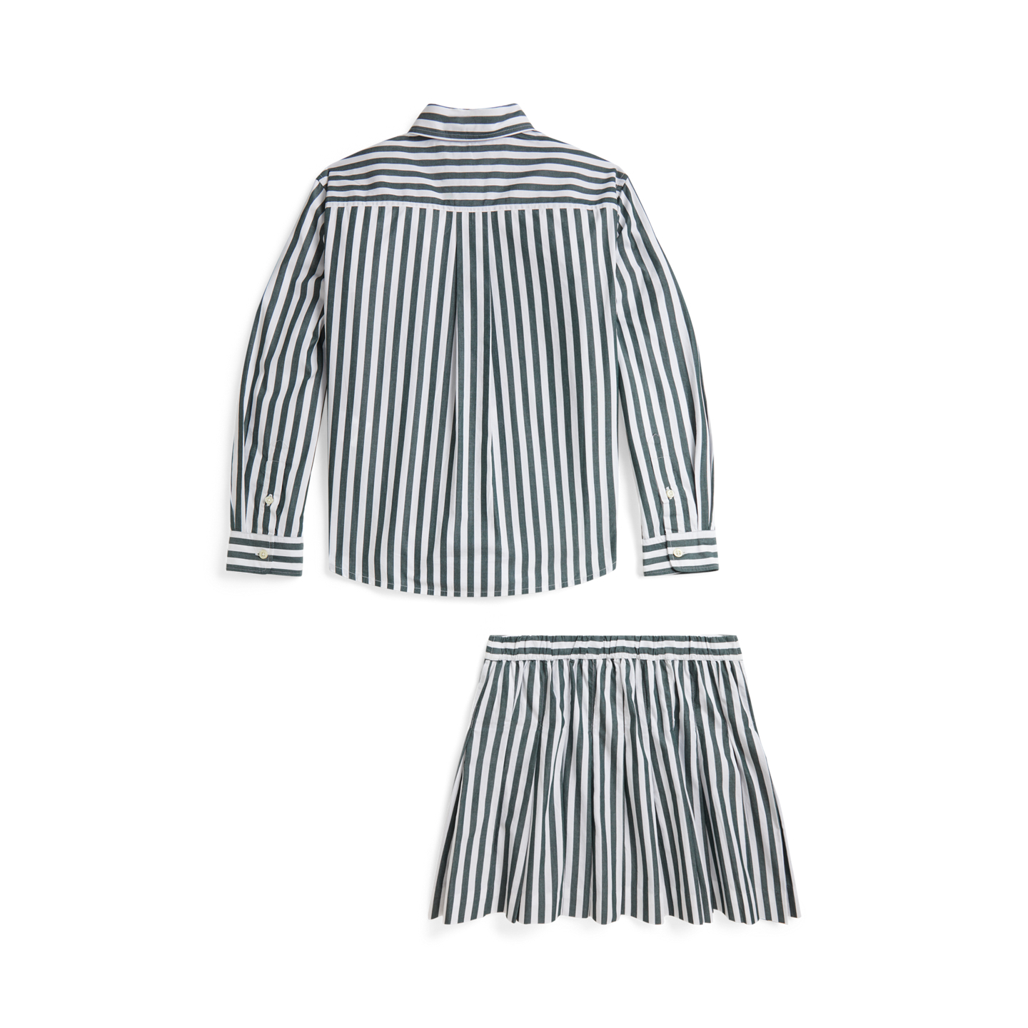 Детские комплекты Ralph Lauren Striped Cotton Poplin Shirt & Skirt, цвет: Зелёный белый — фото 1