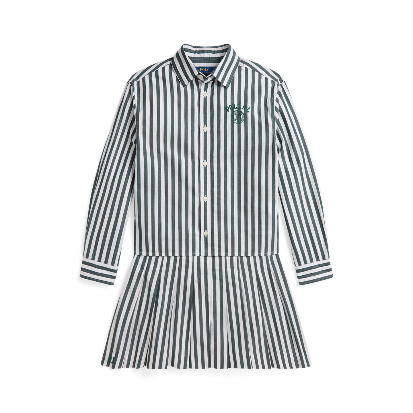 Детские комплекты Ralph Lauren Striped Cotton Poplin Shirt & Skirt, цвет: Зелёный белый — фото 6