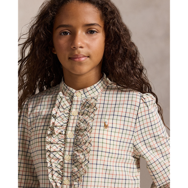 Ruffle-Trim Plaid Cotton Twill Dress