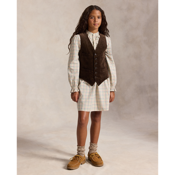Ruffle-Trim Plaid Cotton Twill Dress
