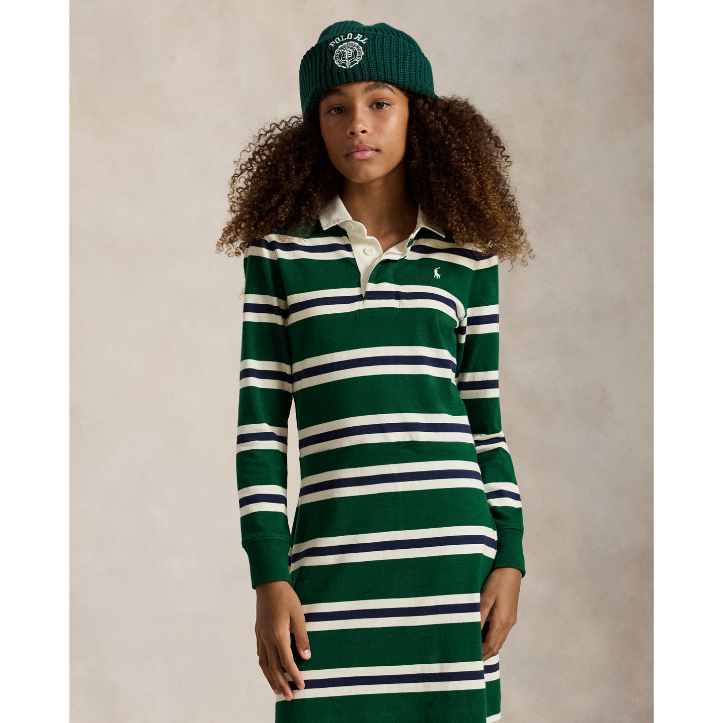 Детское платье Ralph Lauren Striped Cotton Jersey Rugby, цвет: Тёмно-зелёный разноцветный — фото 2