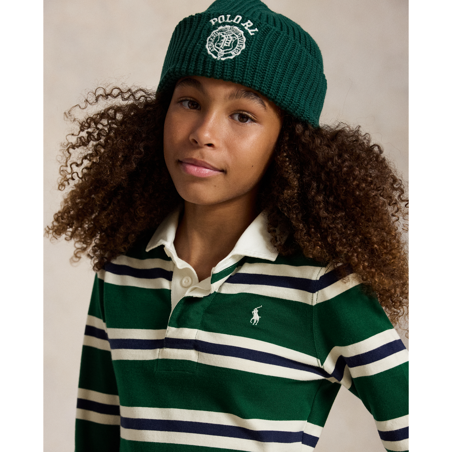Детское платье Ralph Lauren Striped Cotton Jersey Rugby, цвет: Тёмно-зелёный разноцветный — фото 3
