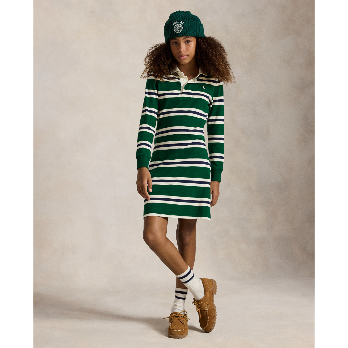 Детское платье Ralph Lauren Striped Cotton Jersey Rugby, цвет: Тёмно-зелёный разноцветный — фото 4