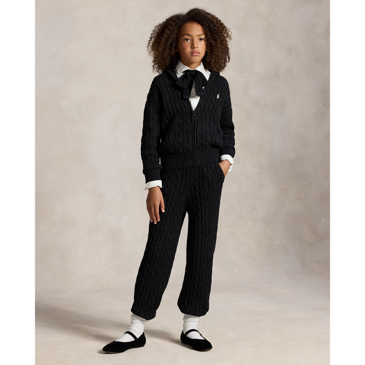 Детские брюки Ralph Lauren Metallic Cable-Knit Cotton Sweater Pant, цвет: Чёрный — фото 4