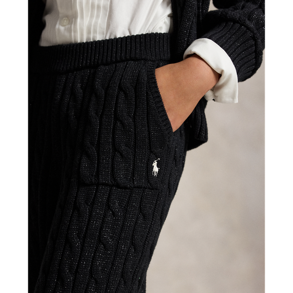 Metallic Cable-Knit Cotton Sweater Pant