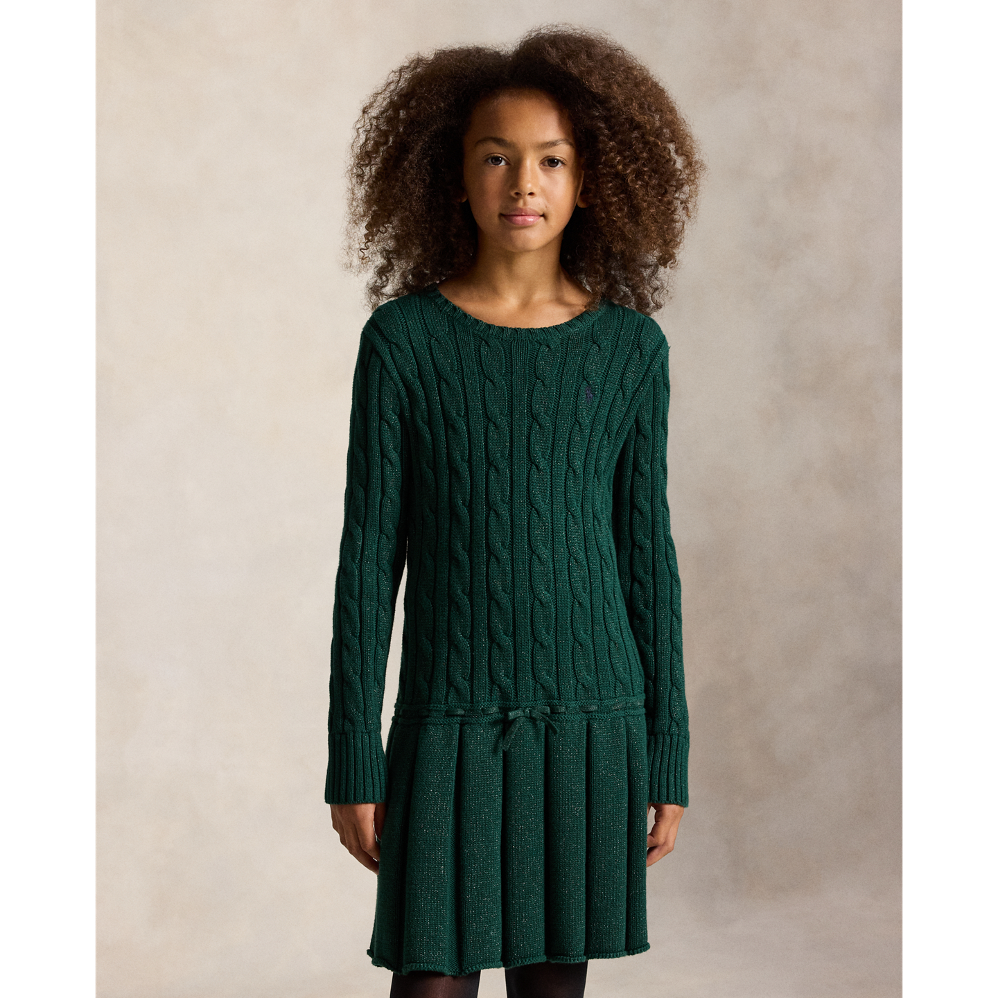 Детское платье Ralph Lauren Metallic Cable-Knit Cotton Sweater Dress, цвет: Мох — фото 2