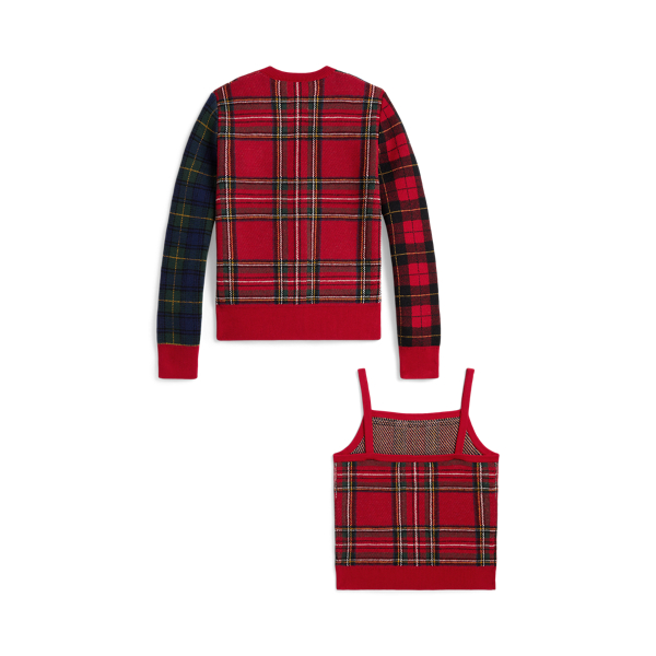 Plaid Cotton-Wool Cardigan & Tank Top