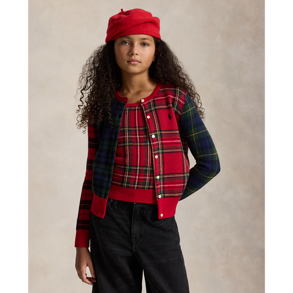 Plaid Cotton-Wool Cardigan & Tank Top