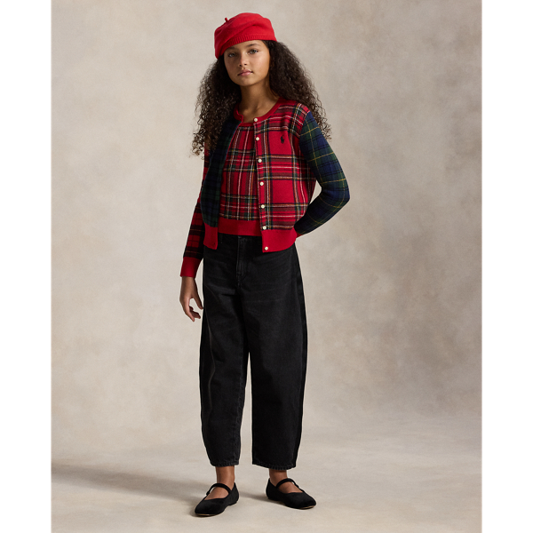 Plaid Cotton-Wool Cardigan & Tank Top