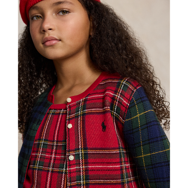 Plaid Cotton-Wool Cardigan & Tank Top