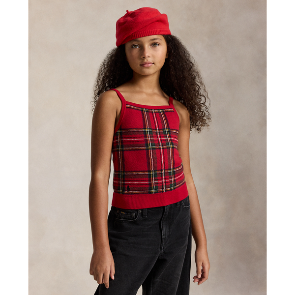 Plaid Cotton-Wool Cardigan & Tank Top