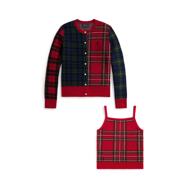 Plaid Cotton-Wool Cardigan & Tank Top