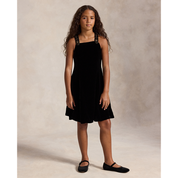 Lace-Trim Velvet Dress