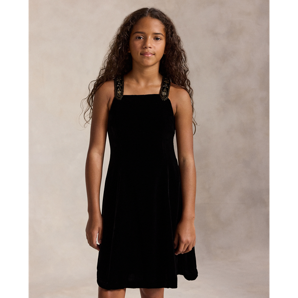 Lace-Trim Velvet Dress
