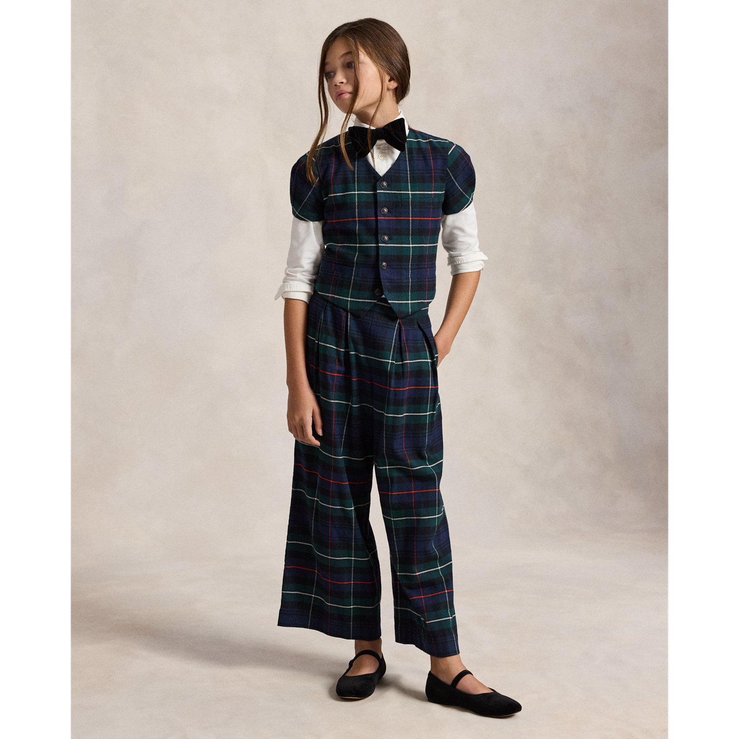 Детские комплекты Ralph Lauren Plaid Cotton Top & Wide-Leg Pant, цвет: Разноцветный клетчатый — фото 6