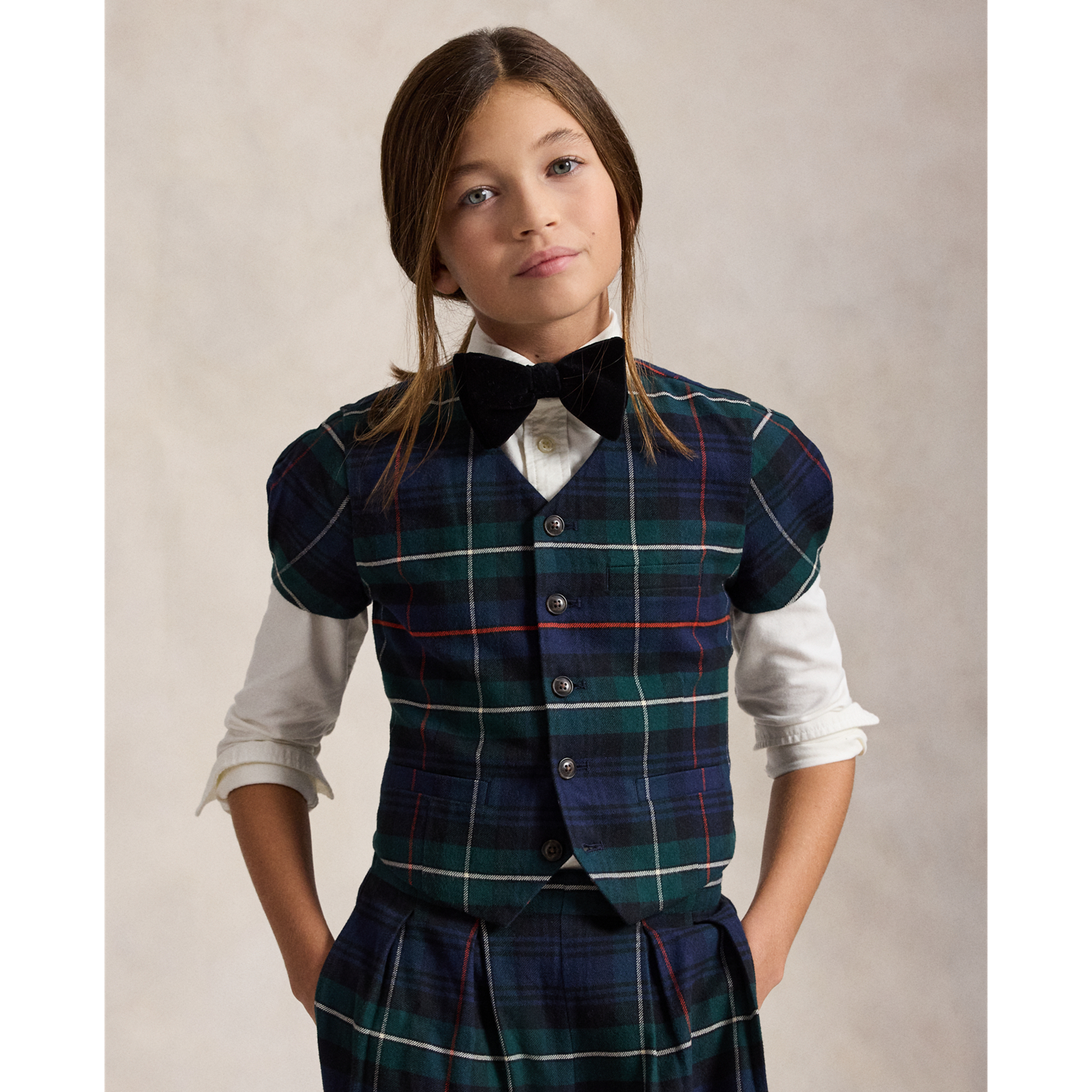Детские комплекты Ralph Lauren Plaid Cotton Top & Wide-Leg Pant, цвет: Разноцветный клетчатый — фото 2