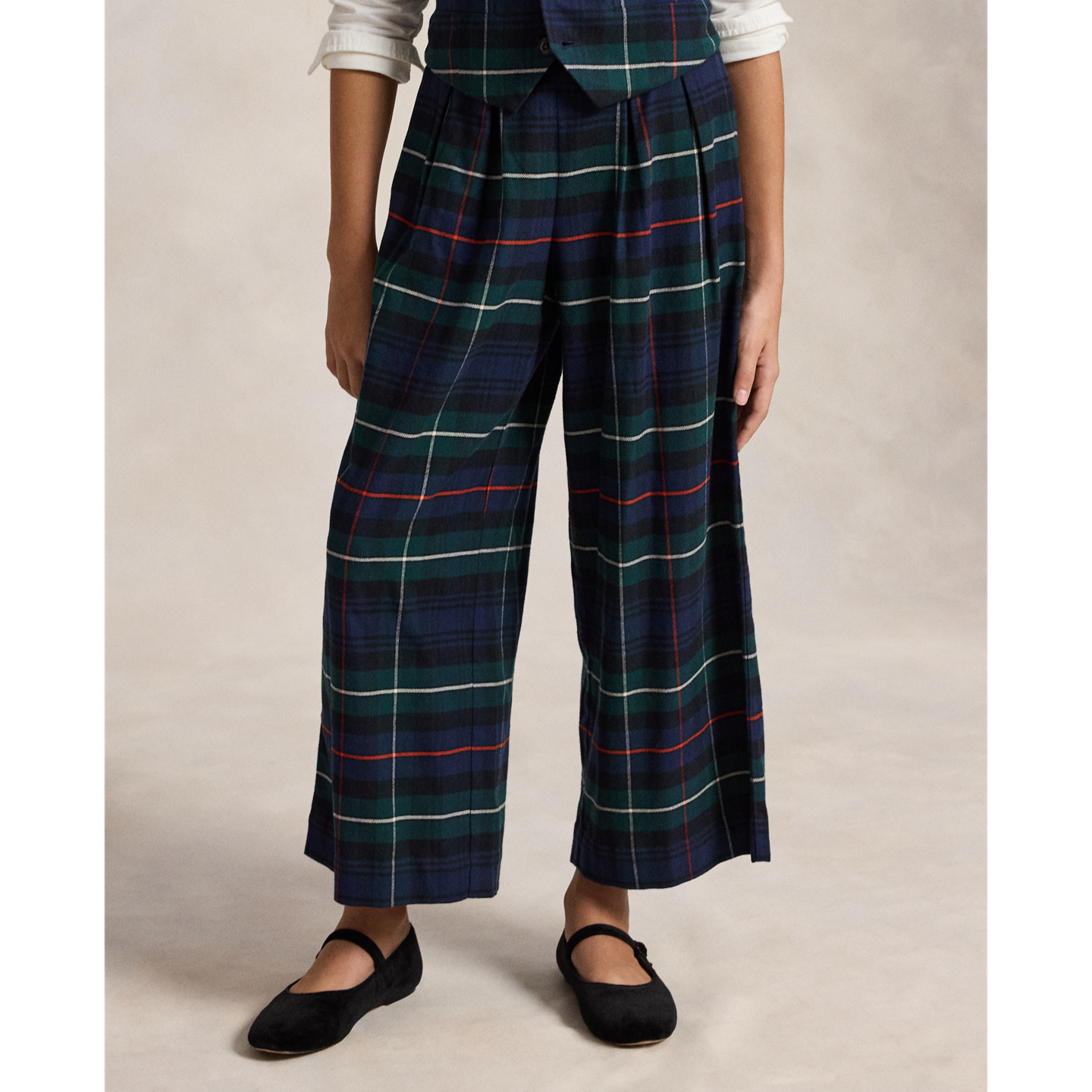 Детские комплекты Ralph Lauren Plaid Cotton Top & Wide-Leg Pant, цвет: Разноцветный клетчатый — фото 4
