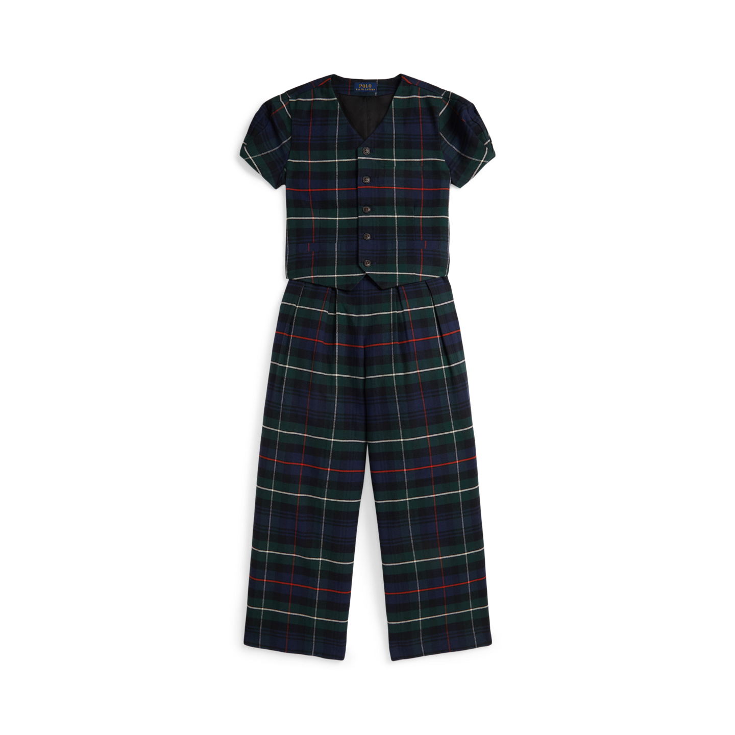 Детские комплекты Ralph Lauren Plaid Cotton Top & Wide-Leg Pant, цвет: Разноцветный клетчатый — фото 7