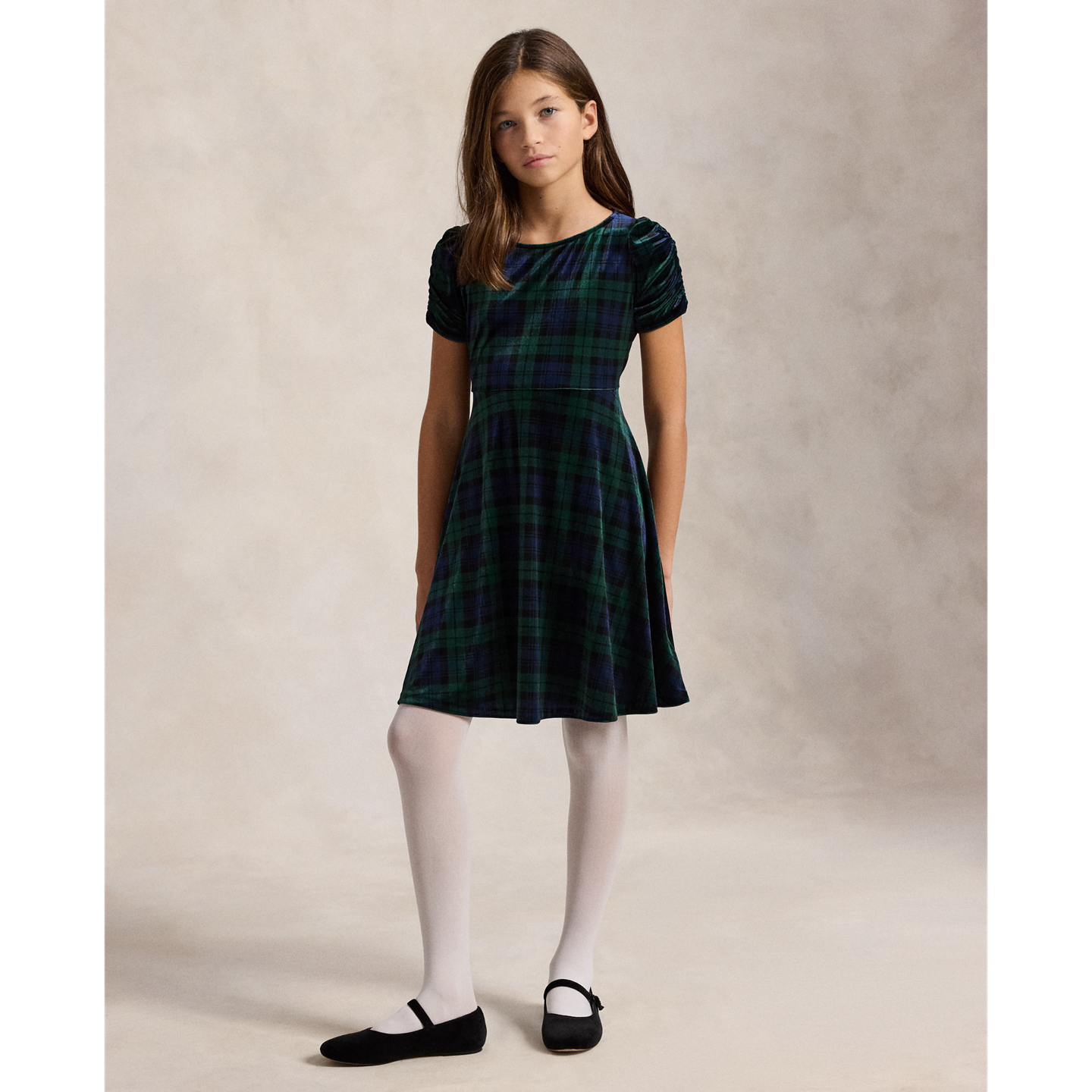 Детское платье Ralph Lauren Plaid Velvet, цвет: Blackwatch Tartan 631 — фото 4