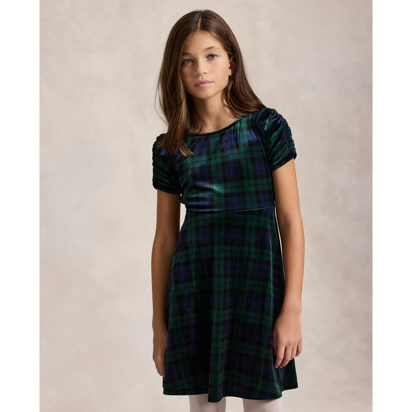 Детское платье Ralph Lauren Plaid Velvet, цвет: Blackwatch Tartan 631 — фото 2