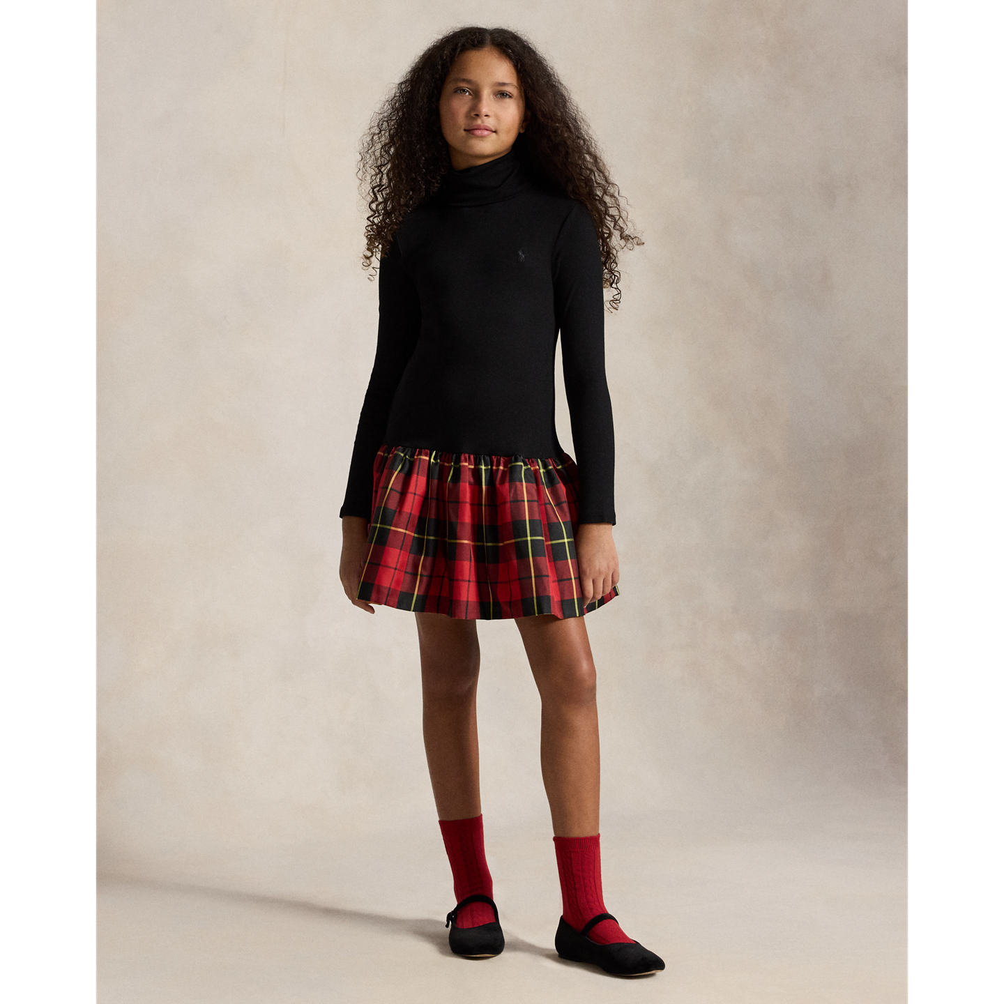 Детское платье Ralph Lauren Plaid-Skirt Turtleneck, цвет: Чёрный — фото 4