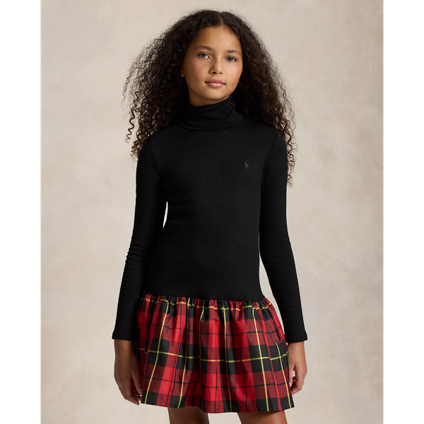 Plaid-Skirt Turtleneck Dress