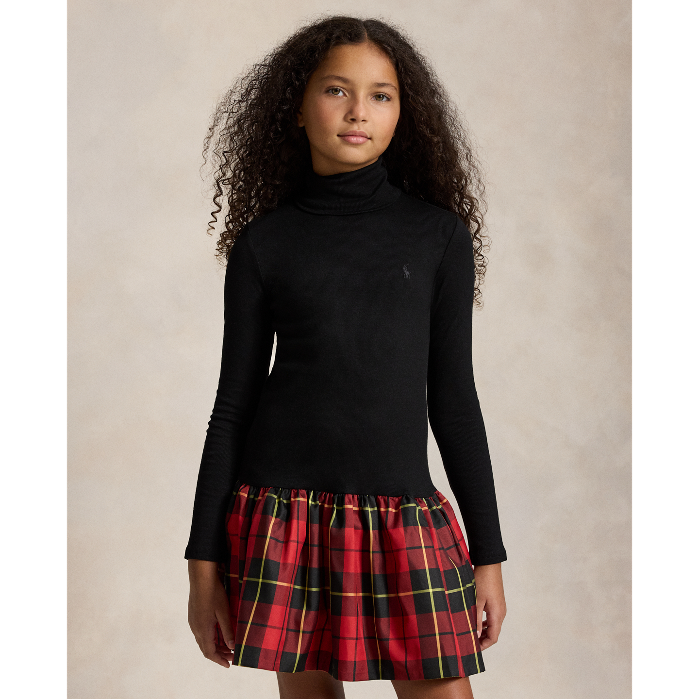 Детское платье Ralph Lauren Plaid-Skirt Turtleneck, цвет: Чёрный — фото 2
