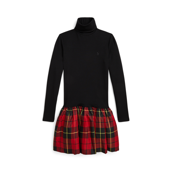Plaid-Skirt Turtleneck Dress