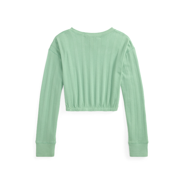 Faded Mint Pointelle-Knit Cotton Crewneck Girls 7-16 2