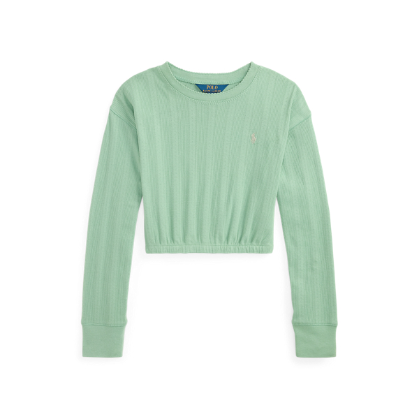 Faded Mint Pointelle-Knit Cotton Crewneck Girls 7-16 1