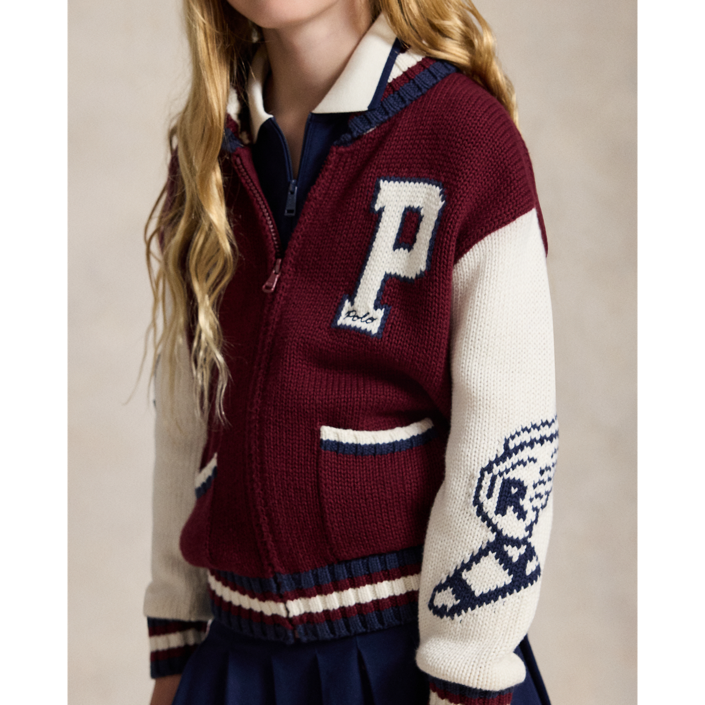 Детский свитер Ralph Lauren Letter Cotton-Wool, цвет: Рубиновый разноцветный — фото 3