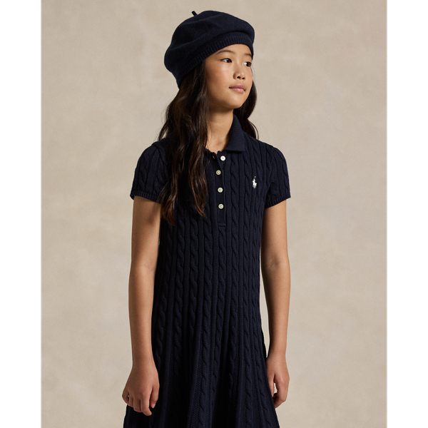 Robe-pull Polo en coton torsad&eacute; Girls 7-14 Years en Bleu marine/Cr&egrave;me 4