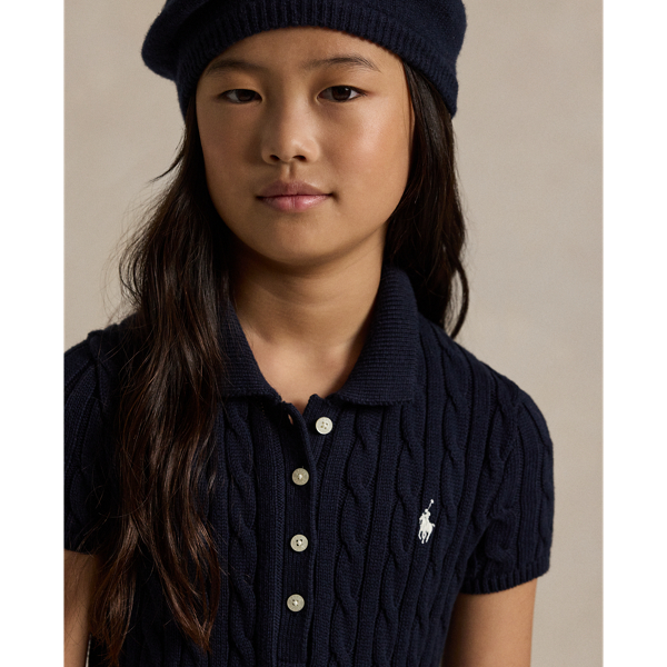 Robe-pull Polo en coton torsad&eacute; Girls 7-14 Years en Bleu marine/Cr&egrave;me 5
