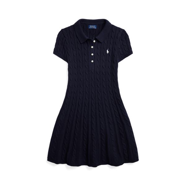 Robe-pull Polo en coton torsad&eacute; Girls 7-14 Years en Bleu marine/Cr&egrave;me 2