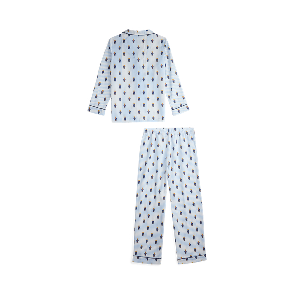 White/Blue Polo Bear Striped Twill Sleep Set Boys 8-20 2